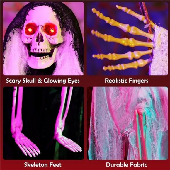2 Pack Halloween Decorations Hanging Skeleton Ghosts with Light, Decor Props - Picture 4 of 7